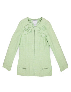 Veste CHANEL T 44 tweed vert d'eau 