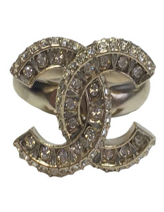 Bague CHANEL T52 strass et métal doré