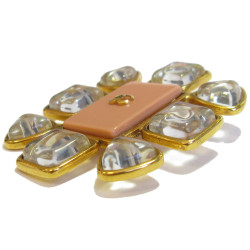 CHANEL gilded metal, tranparent and salmon pink resin brooch