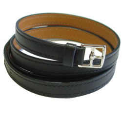 Bracelet HERMES quatre rangs cuir noir