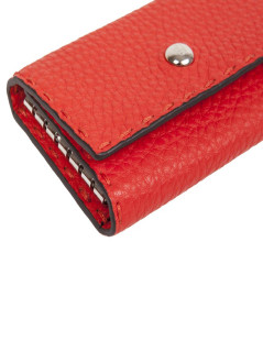 FENDI key holder in red grained leather with saddle stitching