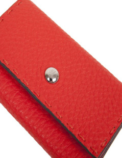 FENDI key holder in red grained leather with saddle stitching