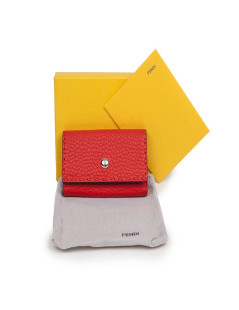 FENDI key holder in red grained leather with saddle stitching