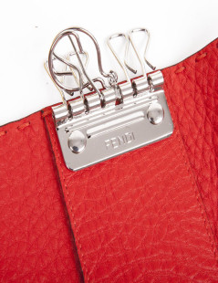 FENDI key holder in red grained leather with saddle stitching