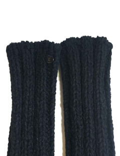 CHANEL Size 2 long knitted mittens in black cotton, cashmere and silk and silver threads 