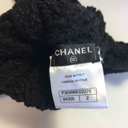 Mitaines T2 CHANEL en coton cachemire et soie noire et fils argentés