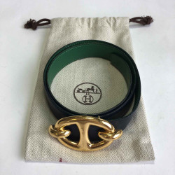 HERMES vintage reversible belt in green and navy blue leather size 70FR