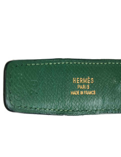 HERMES vintage reversible belt in green and navy blue leather size 70FR