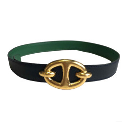 Ceinture HERMES réversible T70 en cuir vert et bleu nuit