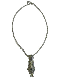 Collier CHRISTIAN LACROIX en métal argenté pendentif serti de brillant et perles noires