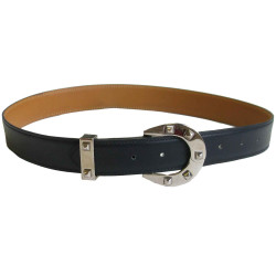 xxx Ceinture HERMES  T72 en cuir box bleu marine et fer à cheval clouté