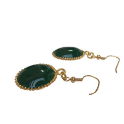  Boucles d'oreille clous MARGUERITE DE VALOIS en pâte de verre vert foncé