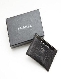 Porte-carte CHANEL en pâte d'autruche noir