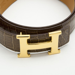 Ceinture H HERMES T 90 crocodile porosus marron