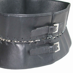 Ceinture JEAN PAUL GAULTIER Vintage T75 en cuir noir et métal argenté