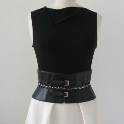 Ceinture JEAN PAUL GAULTIER Vintage T75 en cuir noir et métal argenté