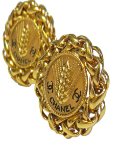 Boucles d'oreille  clips CHANEL "épi de blé" vintage en métal doré