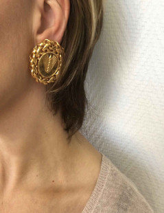  CHANEL  vintage 'ear of wheat' clip-on earrings in gilded metal