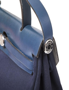 Sac Herbag HERMES en toile bleu nuit et naturel