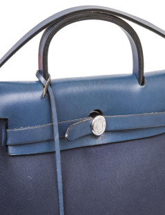 Sac Herbag HERMES en toile bleu nuit et naturel