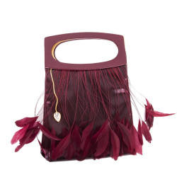 LALIQUE evening bag red leather and feather