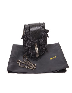 Mini sac FENDI en lézard et pétales brodées noires