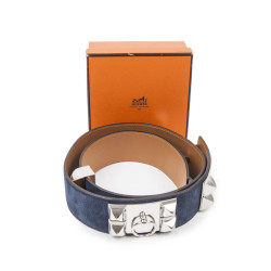 Ceinture CDC HERMES T  en daim bleue