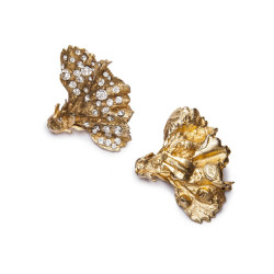 CHRISTIAN LACROIX  Vintage draped shape clip-on earrings in gilded metal and Swarovski brilliants  