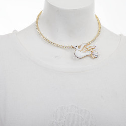 LOULOU DE LA FALAISE choker necklace in gilded metal and dove pendant in molten glass