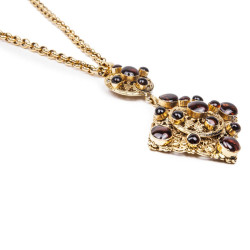 MARGUERITE DE VALOIS long necklace couture in gold plated metal and pendant in molten glass