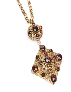 MARGUERITE DE VALOIS long necklace couture in gold plated metal and pendant in molten glass