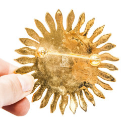 LOEWE Brooch sun shape in gilded metal and multicolored molten glass