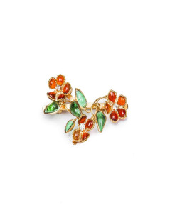 Broche MARGUERITE DE VALOIS pâte de verre orange et vert 