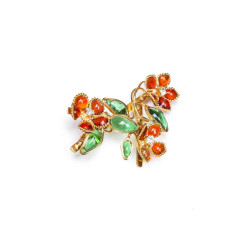 Broche MARGUERITE DE VALOIS pâte de verre orange et vert 