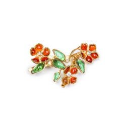 Broche MARGUERITE DE VALOIS pâte de verre orange et vert 