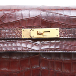 Kelly 35 HERMES cuir crocodile porosus marron Vintage