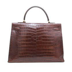 Kelly 35 HERMES cuir crocodile porosus marron Vintage