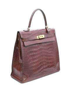 Kelly 35 HERMES cuir crocodile porosus marron Vintage