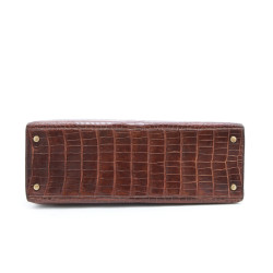 Kelly 35 HERMES cuir crocodile porosus marron Vintage