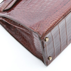 Kelly 35 HERMES cuir crocodile porosus marron Vintage