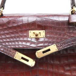 Kelly 35 HERMES cuir crocodile porosus marron Vintage