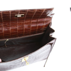 Kelly 35 HERMES cuir crocodile porosus marron Vintage