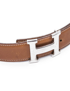 HERMES H reversible belt Size 80 in togo gold and white leather