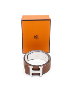 Ceinture HERMES H en cuir gold accastillage argenté