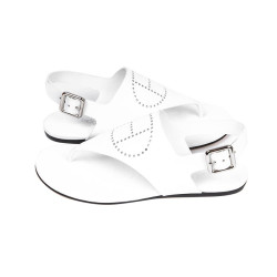 Sandales HERMES plate en cuir blanc H perforé