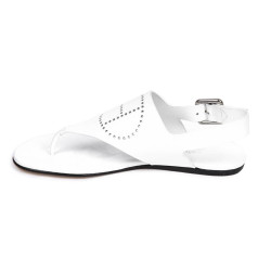 Sandales HERMES t 37 UE plate en cuir blanc H perforé