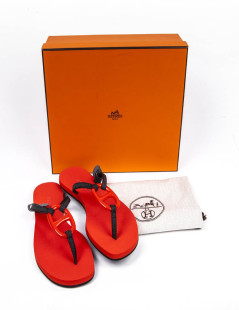 Sandales HERMES plates rouge 