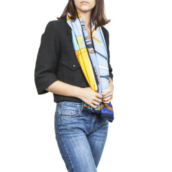 HERMES shawl 'balade en berline' in blue and yellow cashmere and silk