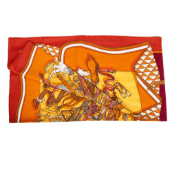 Châle HERMES orange "Bouquets"