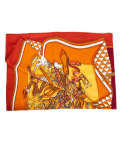 Châle HERMES orange "Bouquets"